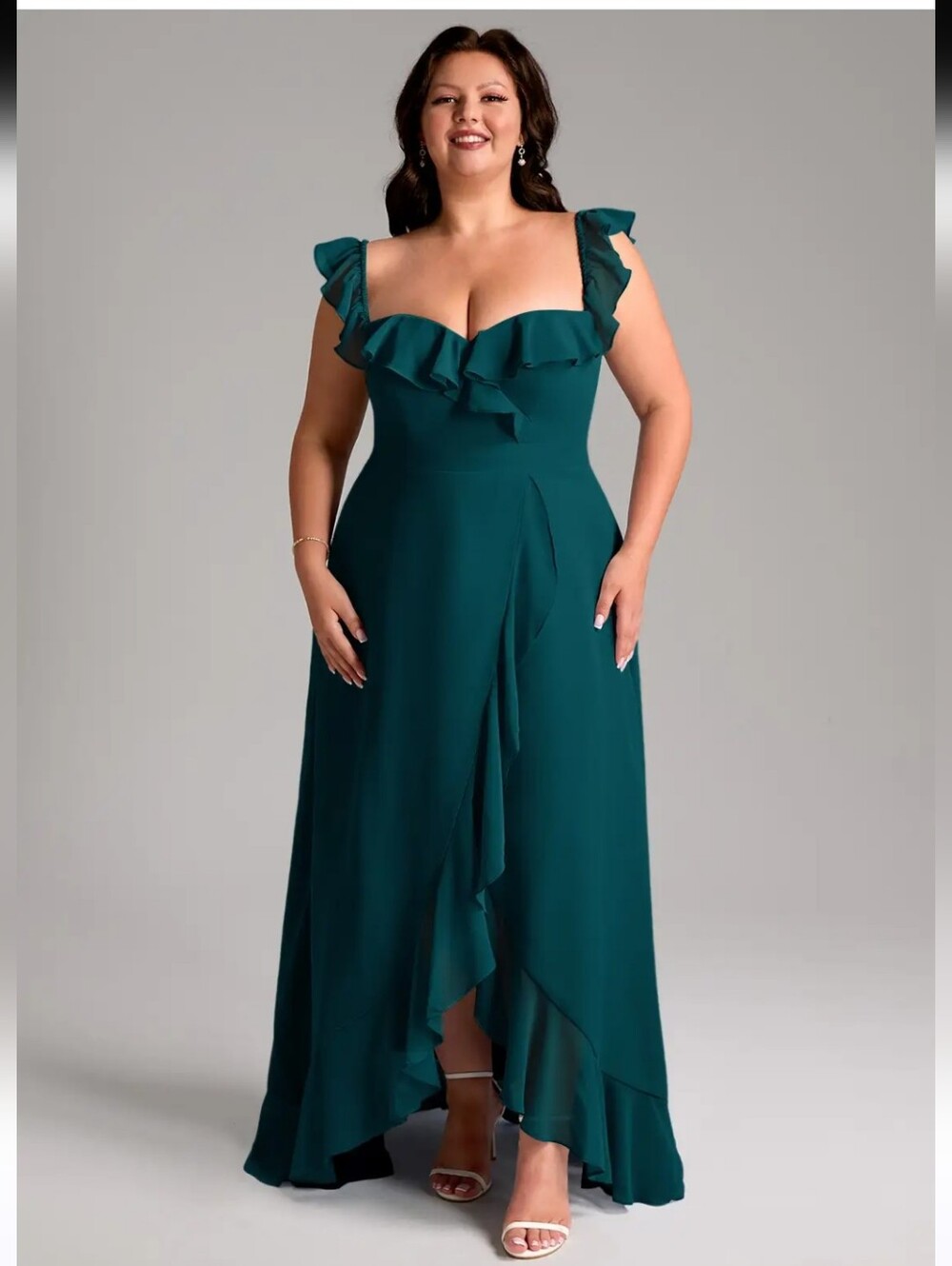 AZAZIE Teal Ruffle V-Neck Maxi Dress Gown Sx A26